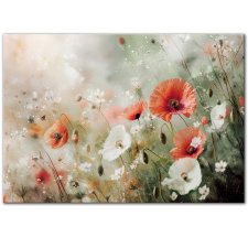 Obraz na płótnie - 100x70 cm Łąka z makami (1-0909)