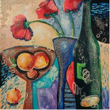 Strukturalny obraz 3D "Maki i owoce" o wymiarach 90×90 cm