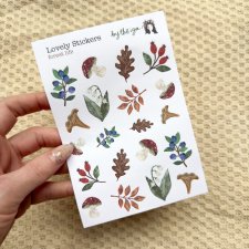 Naklejki leśne - arkusz 20 botanicznych naklejek do journalingu i scrapbookingu, kolaż papierowy A6