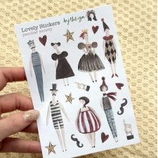 Naklejki osobliwe postacie – arkusz 18 artystycznych naklejek do journalingu i scrapbookingu, kolaż papierowy A6
