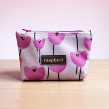 Etui na klucze z różowego weluru w tulipany – handmade