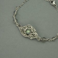 Bransoletka regulowana labradoryty wire wrapping, stal chirurgiczna,