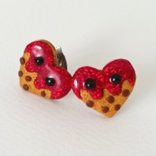 Czerwone Kolczyki Serca Kolczyki Serduszka Kolczyki Ciasteczka