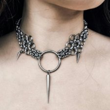Choker chainmaille z O-ringiem i kolcem ze stali edgy beast gothic industrial unisex
