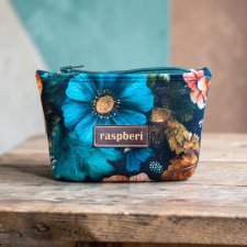 Etui na klucze z czarnego weluru w kwiaty – ciemne kolory, handmade
