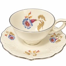 Filiżanka ze spodkiem Spenzo S. Polak & Sons – powój, złocenia, porcelana vintage