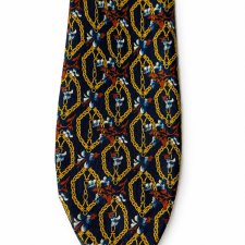 Krawat vintage granatowy złote łańcuchy ornament Retro Vintage lata 90