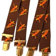 Szelki vintage brązowe narciarze metalowe klipsy Vintage Retro oryginalne