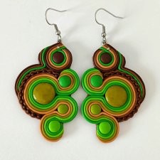 Zielone Brązowe Duże Kolczyki Boho Retro