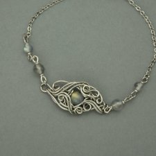 Bransoletka regulowana labradoryt złoty wire wrapping, stal chirurgiczna