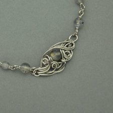 Bransoletka regulowana labradoryt złoty 2 wire wrapping, stal chirurgiczna