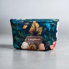 Etui na klucze z czarnego weluru w kwiaty – ciemne kolory, handmade