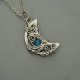 Wisiorek księżyc apatyt, półksiężyc, wire wrapping, stal chirurgiczna, unikatowy, lunula